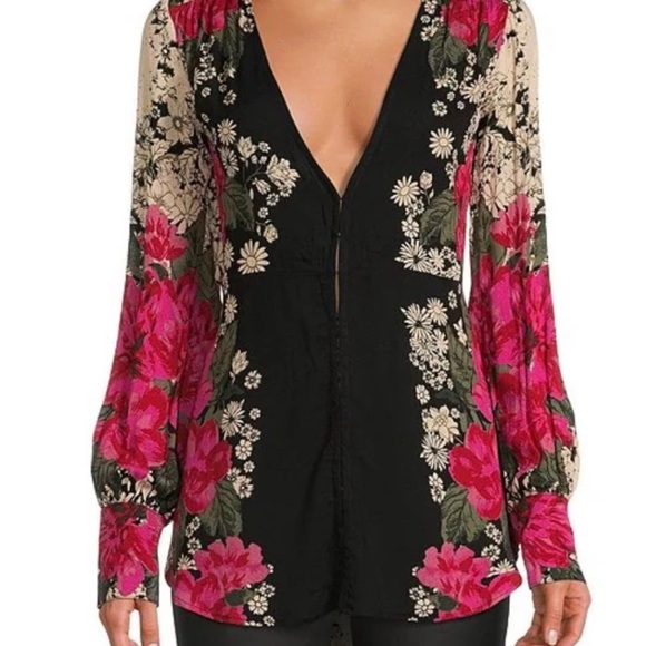 Free People Mikayla Floral Tunic Top Sz S Boho Chic Bloomcore Festival Feminine - Picture 1 of 11